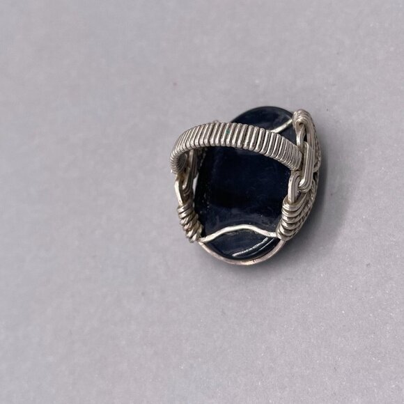925 Sterling Silver Black Stone Cabochon Wire Wrapped Ring Size 5 - Picture 4 of 8